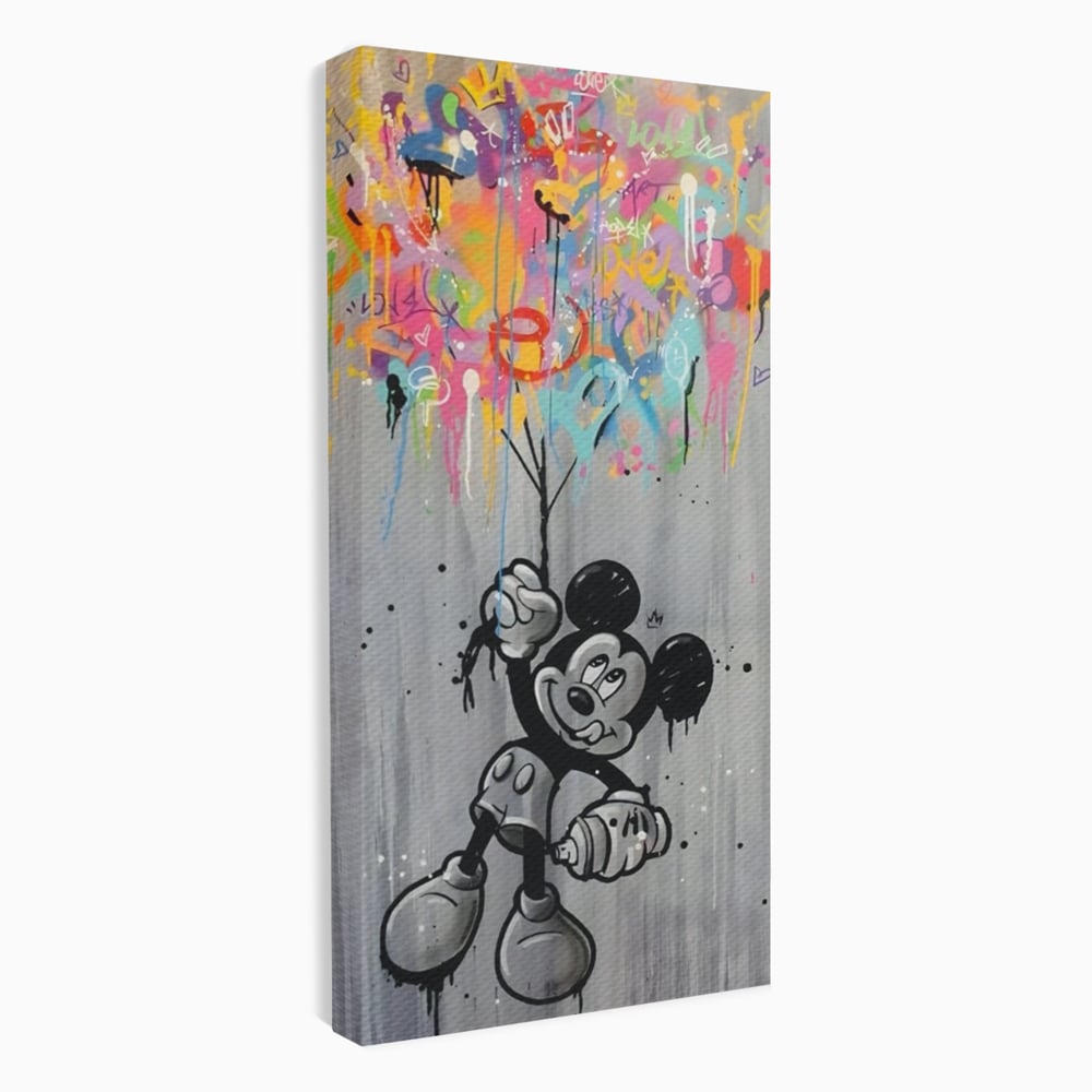 Tablou canvas cu tablou canvas cu mickey mouse si baloane, fara rama, pe sasiu de lemn
